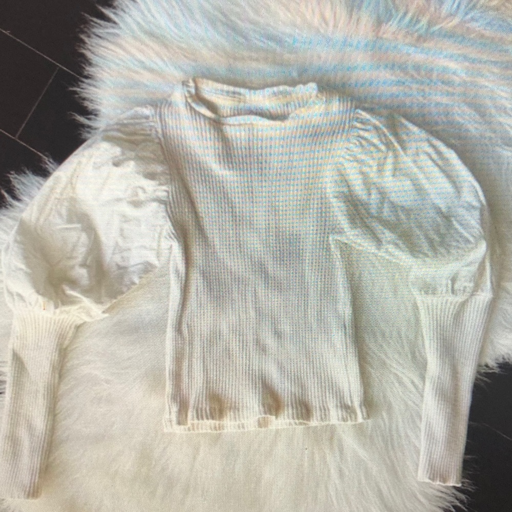 White Puff Sleeve Sweater